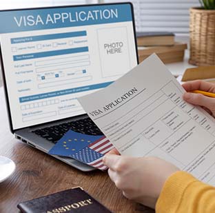 visa application composition with europe america flag